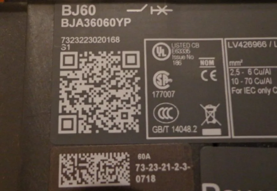 Автоматический выключатель SQUARE D BJA36060YP 3P 60A 480V CIRCUIT BREAKER — фото лота 2