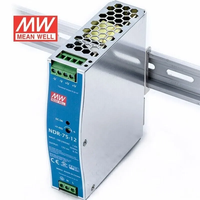 Блок питания 6.3Amp 75 Watt Industrial DIN Rail Power Supply ouput 12V NDR-75-12