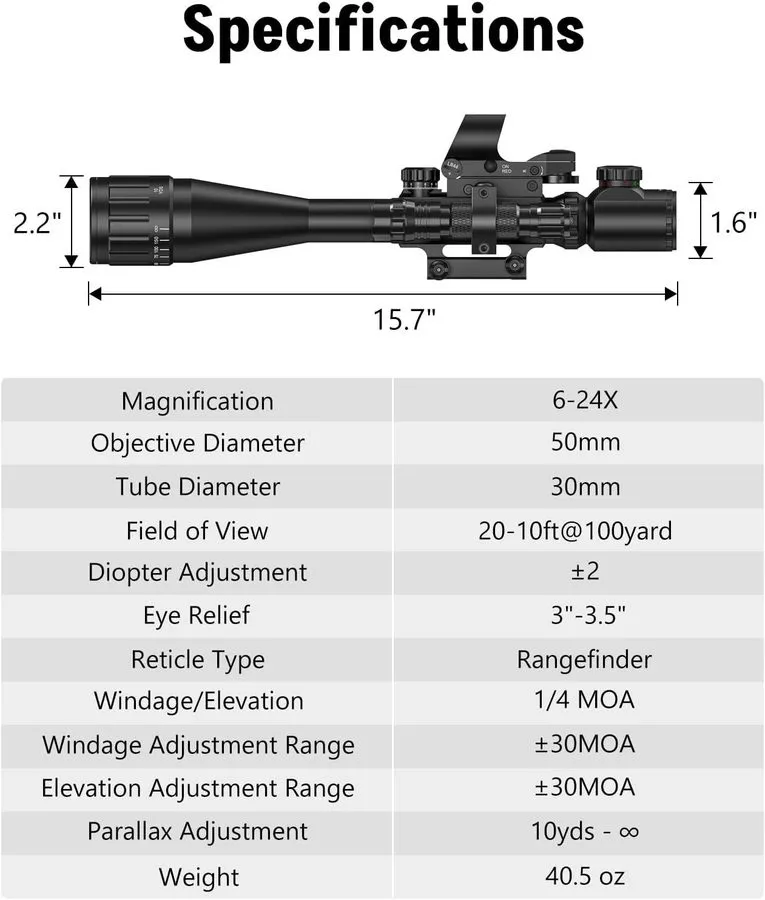 Оптико-электронная система MidTen 6-24x50 AO Rifle Scope Combo, Dual Illuminated