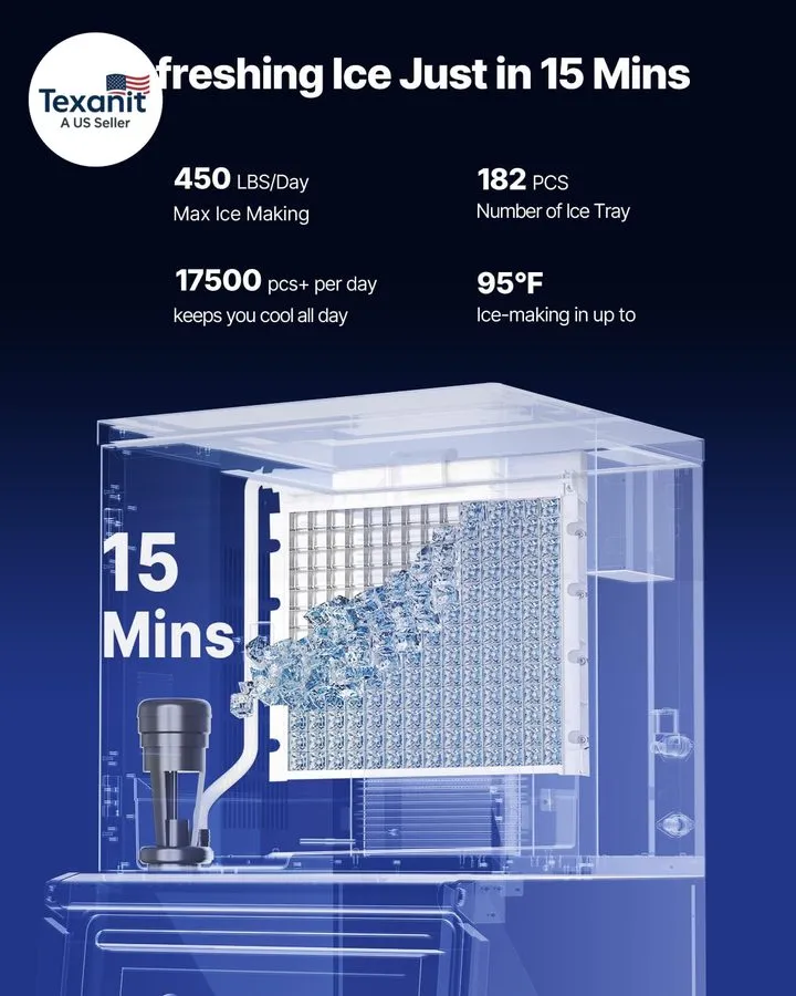 Льдогенератор Commercial Ice Maker Machine 450LBS/24H, Stainless Steel Undercoun
