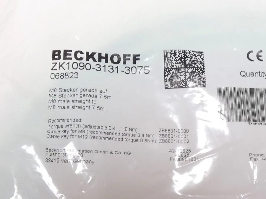 Кабель Beckhoff ZK1090-3131-3075 M8 Straight Male EtherCAT Patch Cable 7.5M Su — фото лота 1