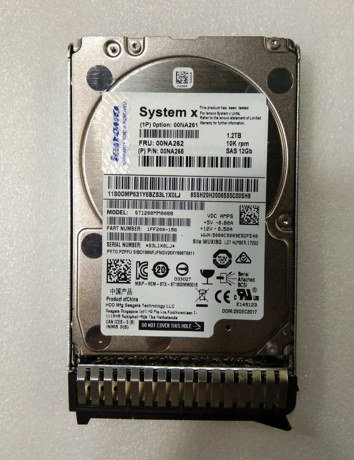 Жёсткий диск 00NA261 00NA262 Lenovo IBM 1.2TB 10K 12Gbps SAS 2.5" G3HS 512e HDD