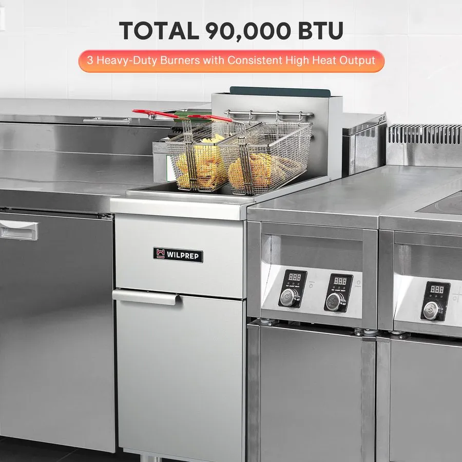 Фритюрница Commercial Deep Fryer Free Standing Natural Gas Fryer 3-Burner Dual B
