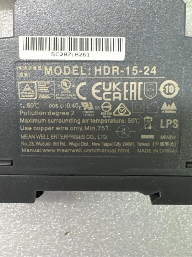 Блок питания Mean Well HDR-15-24 DIN-Rail Power Supply 15.2W 100-240VAC