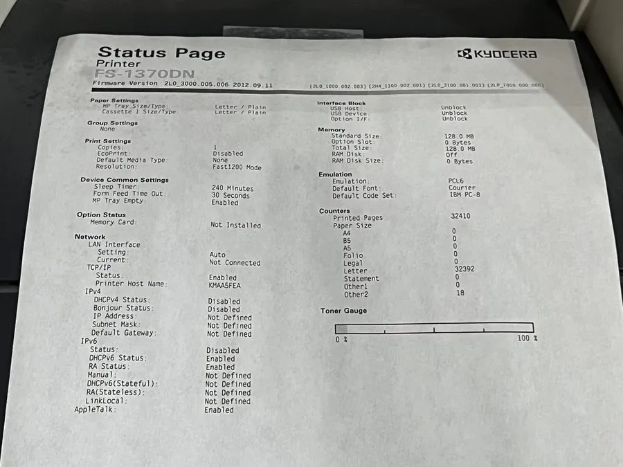 Принтер Kyocera Mita Ecosys Fs-1370DN Laser Workgroup Printer ONLY 10,407 PAGES