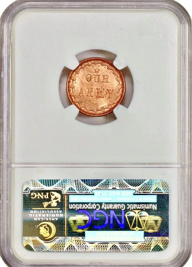 Лабораторный прибор Civil War Token F51/334a NGC MS65 RED PQ “Our Army” Blazing  — фото лота 1