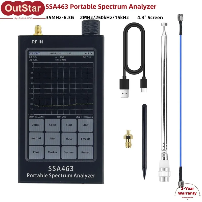 Анализатор спектра SSA463 4.3" Portable 35M-6.3G Spectrum Analyzer 2MHz/250kHz/1