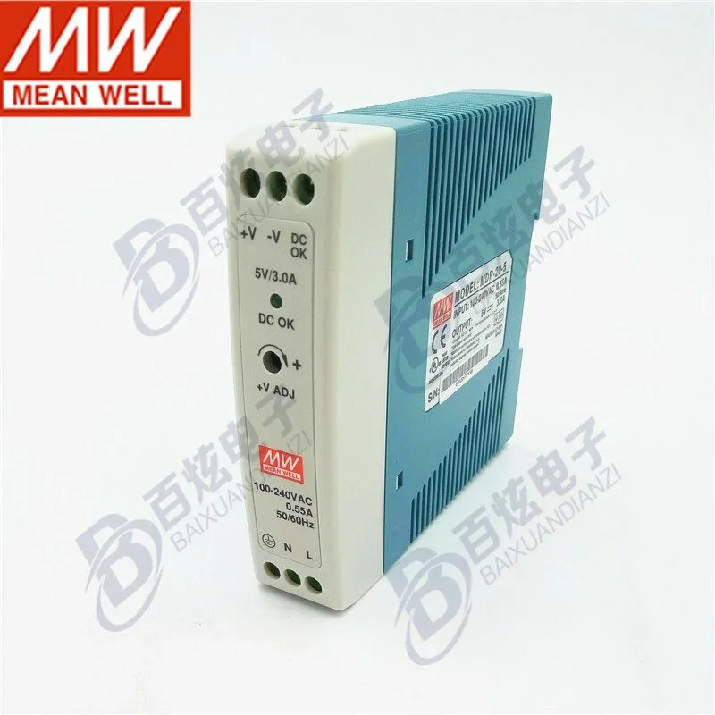 Блок питания Mean Well MDR-20-5 DIN Rail Power Supply 5V 3A 15W 100-240VAC OB