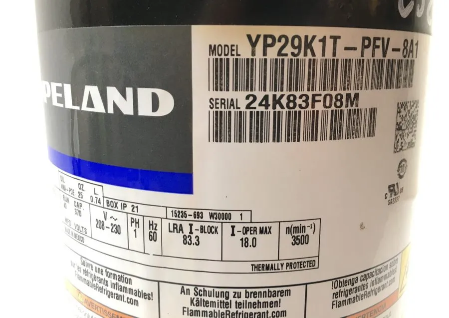 Компрессор Copeland Scroll Compressor YP29K1T-PFV-8A1 230V 1 PH 60 Hz