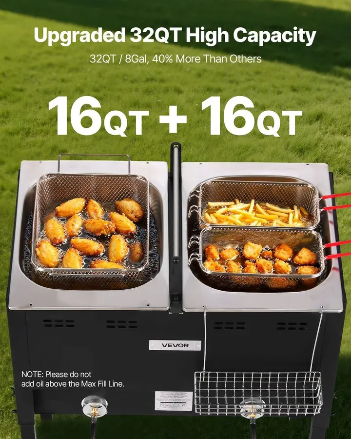 Фритюрница 16QTx2 Outdoor Propane Deep Fryer Commercial Free Standing Cooker 2 T