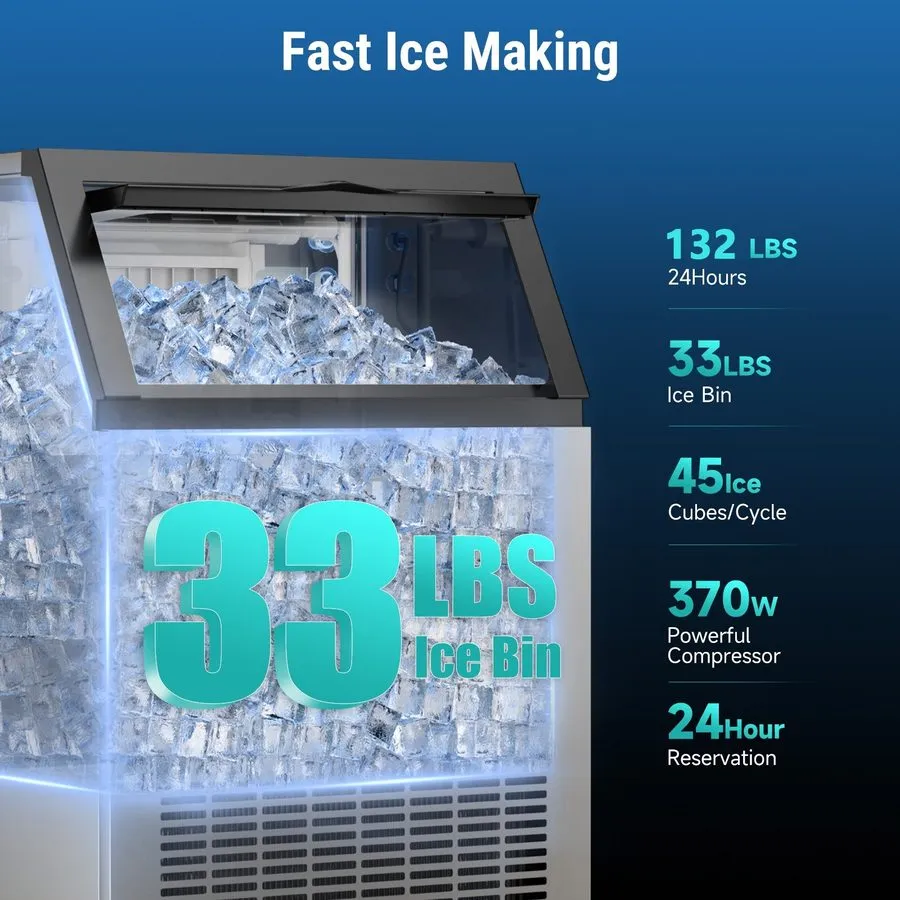 Льдогенератор Freestanding Ice Maker with Worktop: 132lb/24H, 30lb Storage, Self