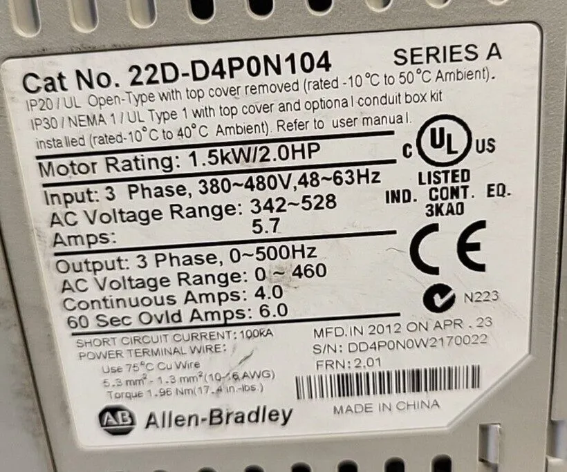 Частотный преобразователь 2014 22D-D4P0N104 Allen-Bradley PowerFlex 40P Drive 2 