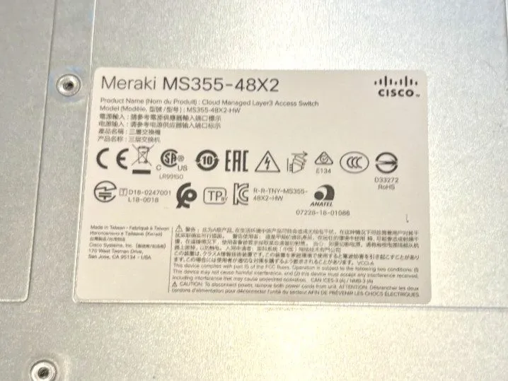 Коммутатор Meraki Cisco MS355-48X2-HW 48-Port Multi-Gigabit PoE Switch & Unclaim
