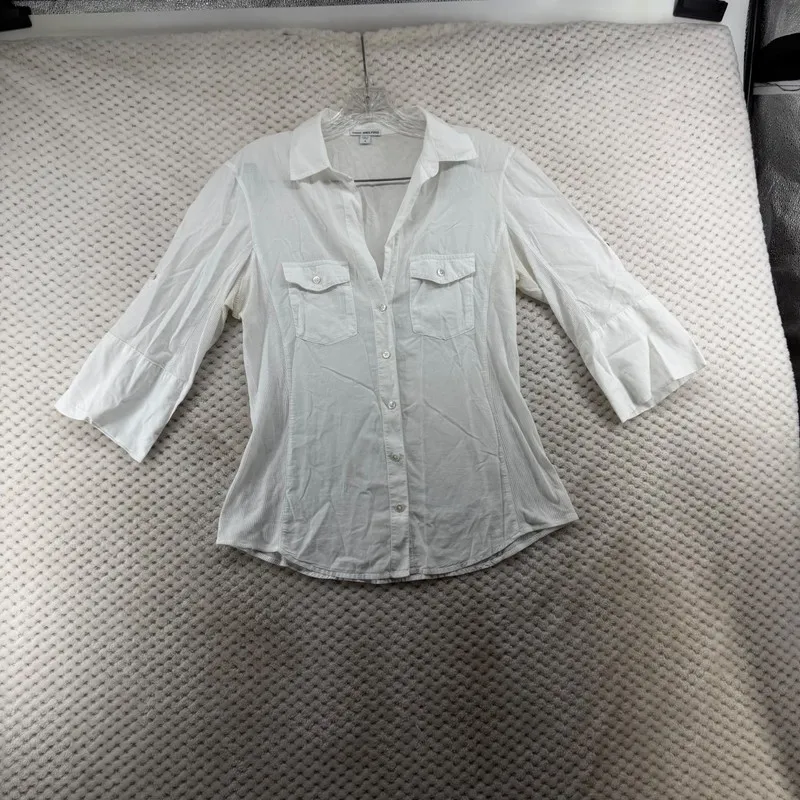 Контроллер Wi-Fi James Perse Button Down Shirt Women 3 White Ribbed Panel Bell S