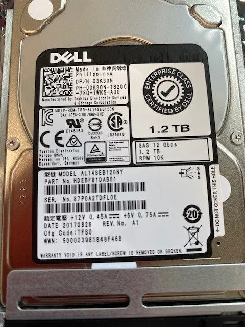 Сервер Dell 03K30N AL14SEB120NY 1.2TB 10K SAS 12Gbps 2.5" Server HDD,90%+Health
