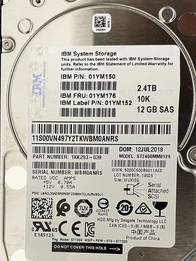 Жёсткий диск 01YM176 01YM150 01YM152 2.4TB 12Gbs SAS 10K HDD IBM V7000 FS7200 Ge
