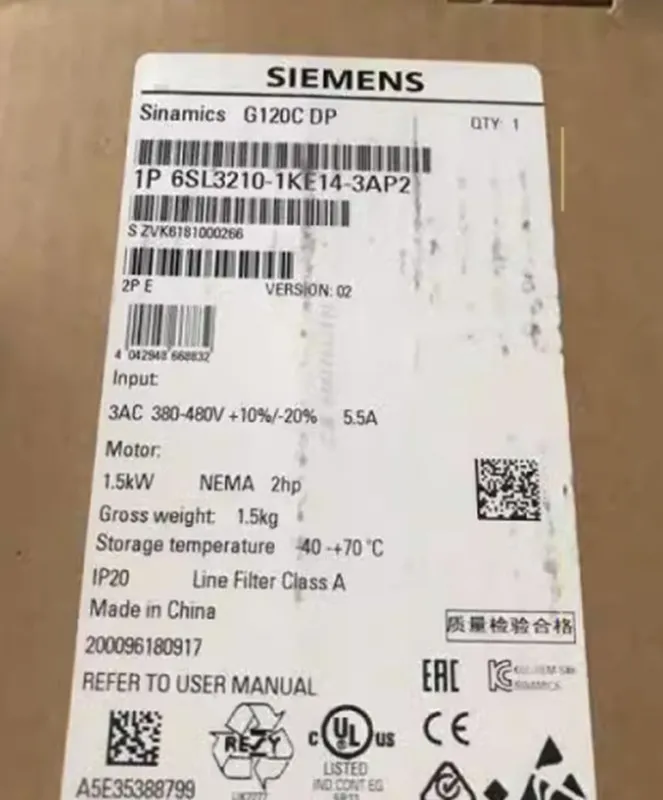 Частотный преобразователь siemens SINAMICS G120C RATED POWER 6SL3210-1KE14-3AP2