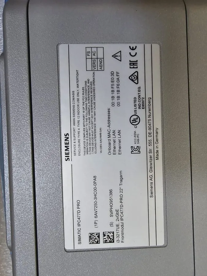 Промышленный компьютер Siemens Simatic IPC477D PRO 22" Unused Final Sale