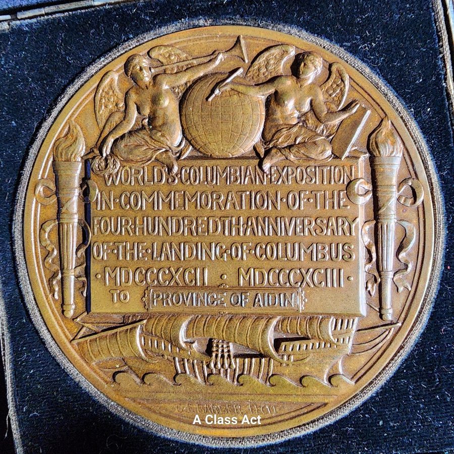 Лабораторный прибор 1892-3 COLUMBIAN EXPO ST-GAUDENS EGLIT-90 BRONZE AWARD MEDAL — фото лота 1