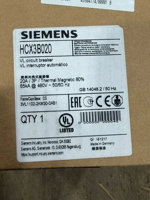 Автоматический выключатель Siemens HCX3B020 3 Pole Thermal Magnetic Circuit Brea