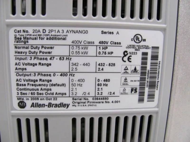 Частотный преобразователь ALLEN BRADLEY 20AD2P1A3AYNANG0 SER. A POWERFLEX 70 AC 