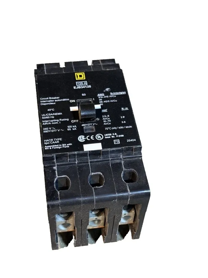 Автоматический выключатель Square D EJB34125 3p 480v 125a 65k NF Bolt In Circuit