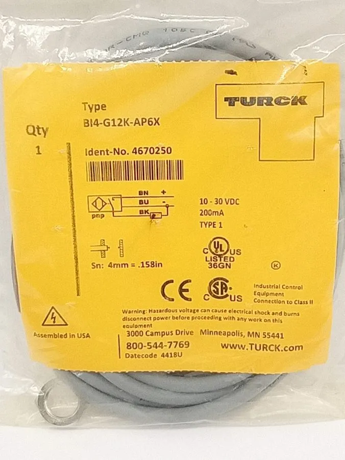 Датчик приближения Turck B14-G12K-AP6X Inductive Proximity Sensor, 10-30 VDC 200 — фото лота 1