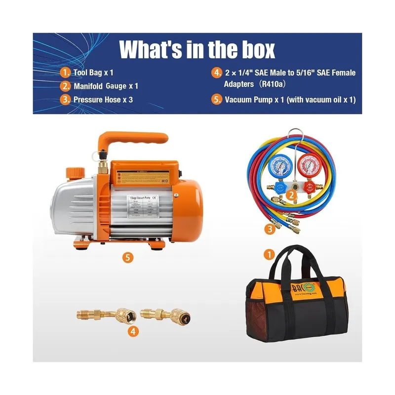 Насос 3.6CFM 1/4HP AC Vacuum Pump and Gauge Set, HVAC Vacuum Pump Kit & 3Way