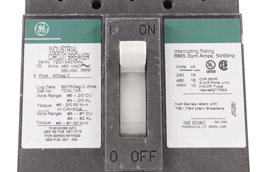 Автоматический выключатель TED134070WL GENERAL ELECTRIC 70 AMP 480V 3 POLE CIRCU