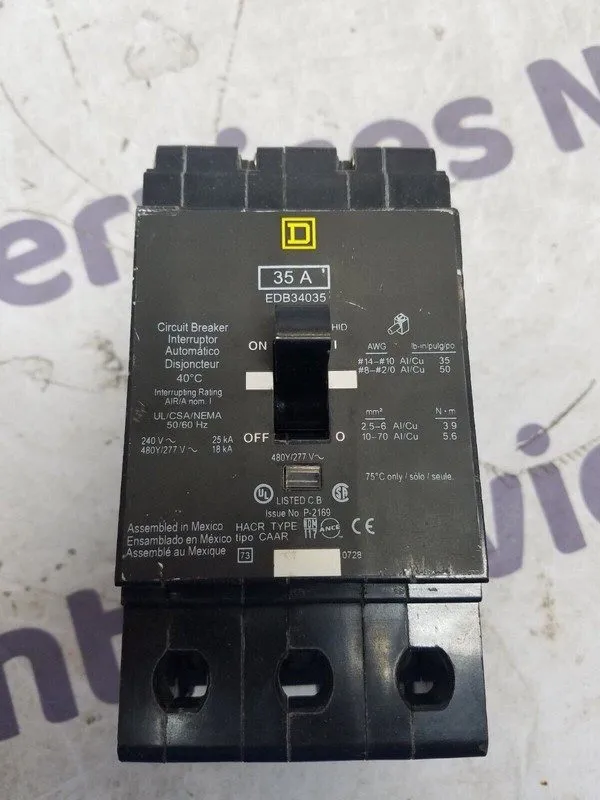 Автоматический выключатель SQUARE D EDB34035 EDB 3 POLE 35AMP 480v CIRCUIT BREAK