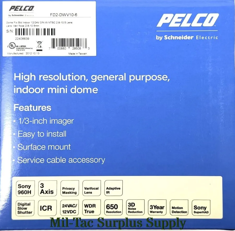 Камера Pelco FD2-DWV10-6 Security Color Camera W/650TVL 2.8-10.5mm NTSC WDR Anal