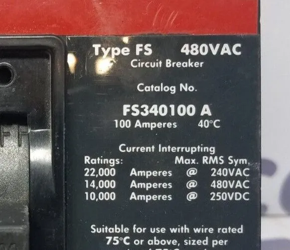 Автоматический выключатель General Electric FS340100A Circuit Breaker 100A 3P 48