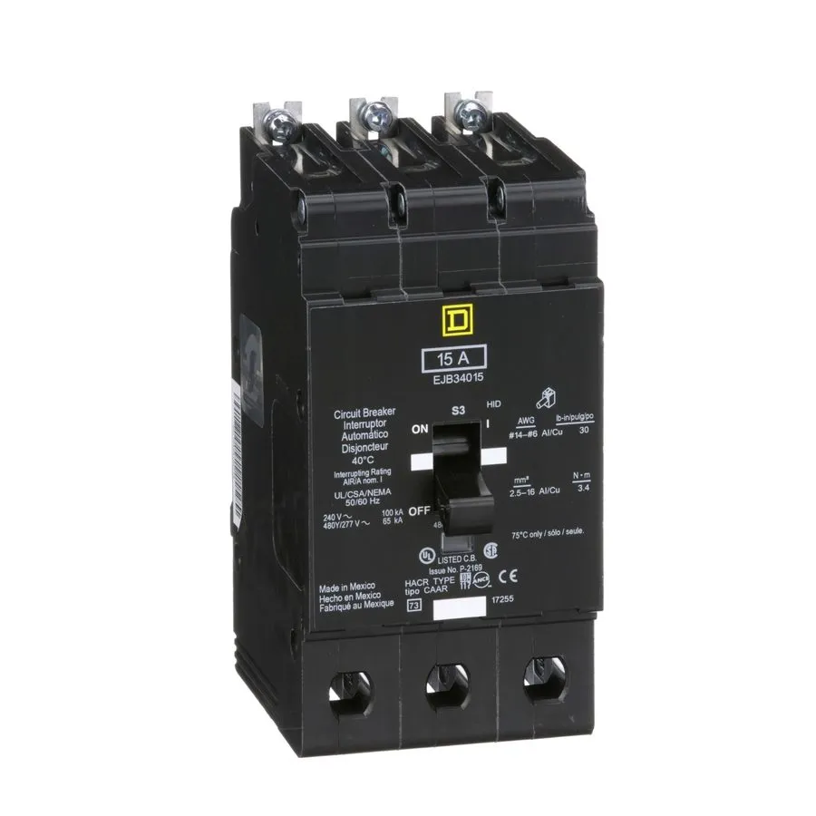 Автоматический выключатель EJB34015 15 Amp 480V 3 Pole Square D Circuit Breaker