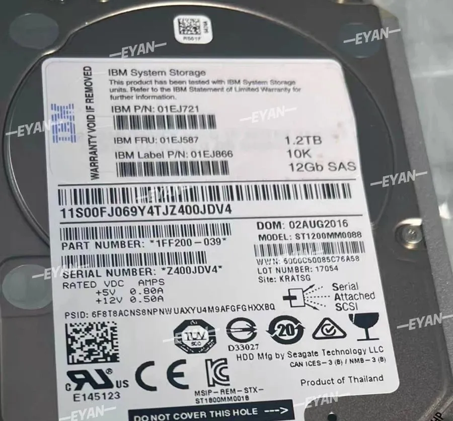 Жёсткий диск IBM 01EJ587 01DE353 01EJ721 V2 1.2TB 10K 12G 2.5" V3700 SAS HDD