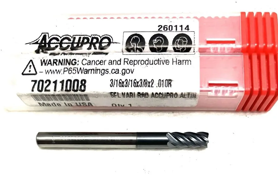 Режущий инструмент Accupro 3/16" 5FL Carbide End Mill .010R Corner Radius AlTiN