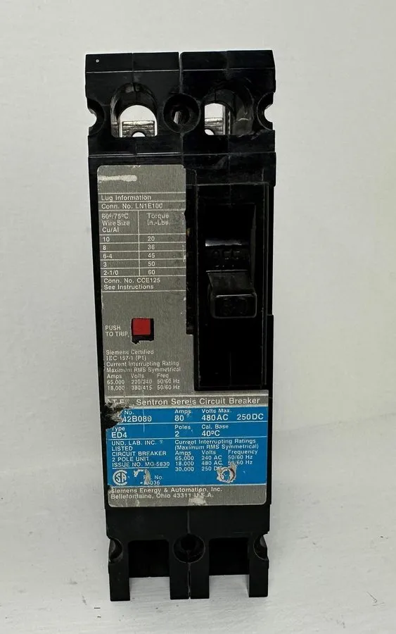 Автоматический выключатель Siemens ED42B080 80A Sentron 2 Pole Circuit Breaker E — фото лота 1