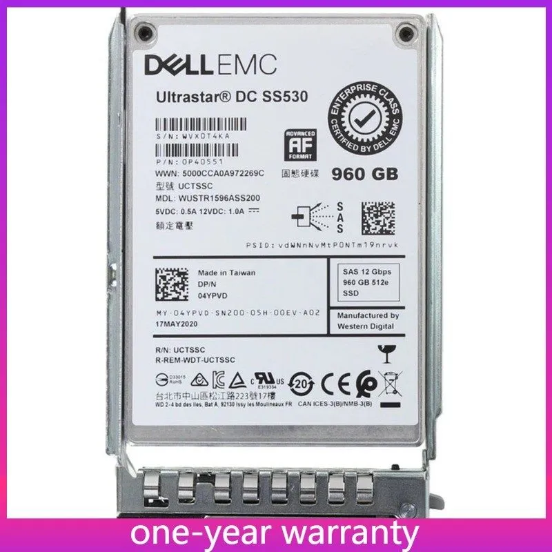 SSD-накопитель 4YPVD 04YPVD Dell EMC 960GB 12Gbps SAS RI TLC 2.5'' 512e DC SSD 1