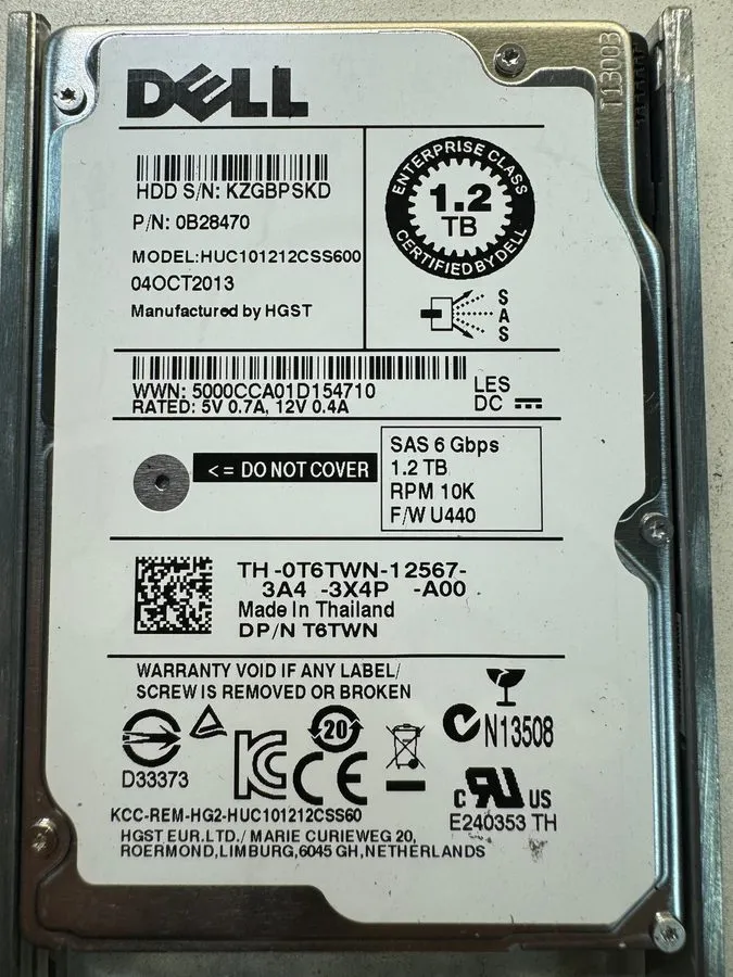 Жёсткий диск HPE 1.2TB 10K SAS 6Gb/s 2.5" Enterprise HDD 726480-001 HUC101212CSS