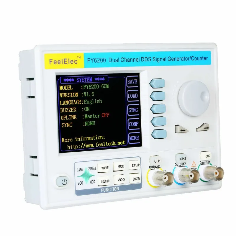 Дисплей FeelElec FY6200 20MHz 3.2" LCD DDS 2CH Signal Source Generator Frequency