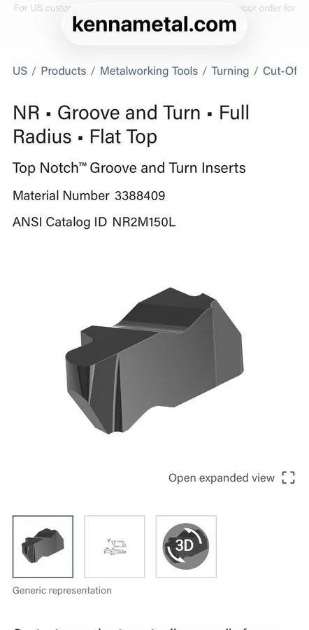 Режущий инструмент Kennametal NR2M150L KC5025, .059” Full Radius Grooving Insert — фото лота 2