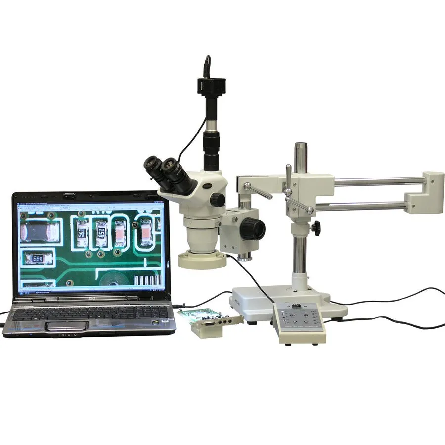Микроскоп AmScope 2X-225X Boom Stand Stereo Microscope + 80-LED + 8MP Camera