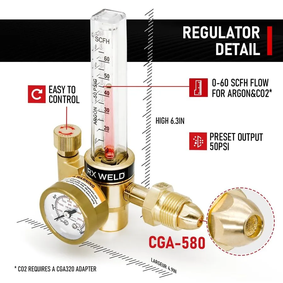 Расходомер Argon/CO2 Mig Tig Flow Meter Gauge Welding Weld, CGA580 Inlet Gas Reg