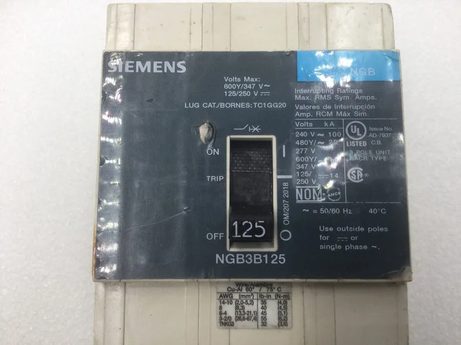 Автоматический выключатель TAKEOUT NTO Siemens NGB3B125 3pole 125amp 480V circui