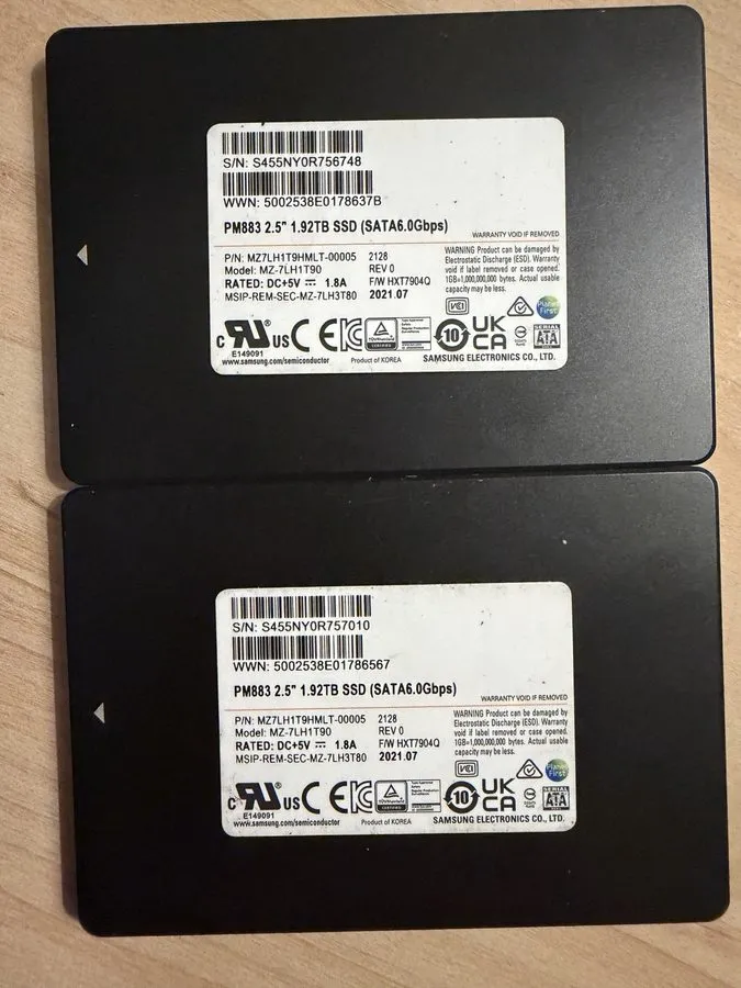 SSD-накопитель 2x Samsung PM883 1.92TB 2.5” SATA SSD Enterprise Datacenter MZ7LH