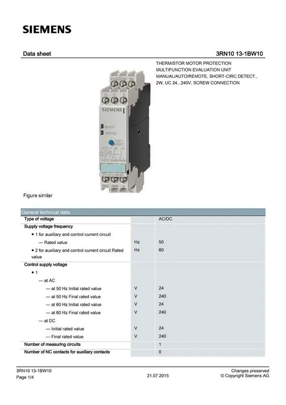 Реле защиты SIEMENS 3RN1013-1BW10 Motor Protection Relay — фото лота 2