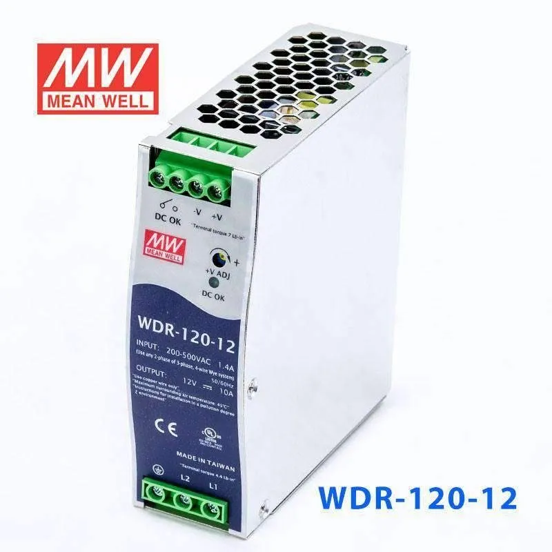 Блок питания MEAN WELL WDR-120-12 POWER SUPPLY 12V 10A 200-500VAC DIN RAIL MOUNT