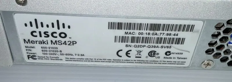 Коммутатор Cisco Meraki MS42P 48-Port Gigabit PoE Switch with 10G SFP+ Uplinks — фото лота 4