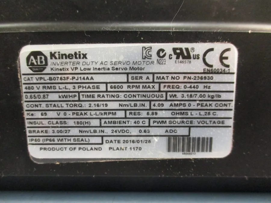 Серводвигатель Allen-Bradley Kinetex VPL-B0753F-PJ14AA VP Low Inertia Servo Moto
