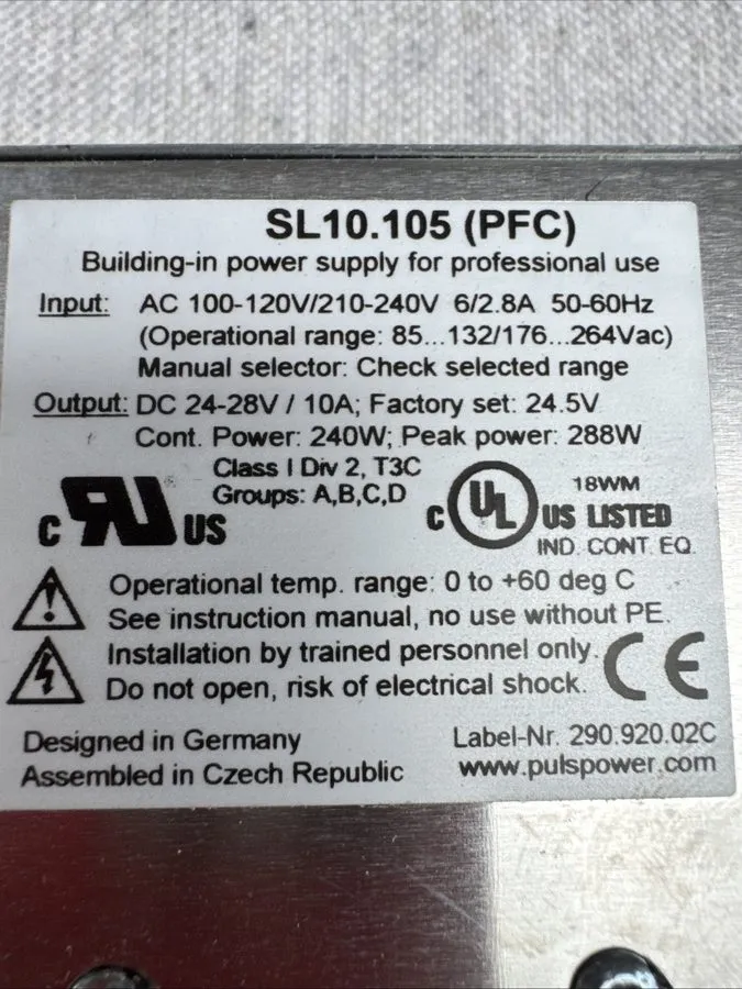 Блок питания PULS SL10.100 24VDC 10A DIN RAIL INDUSTRIAL POWER SUPPLY 240W — фото лота 1