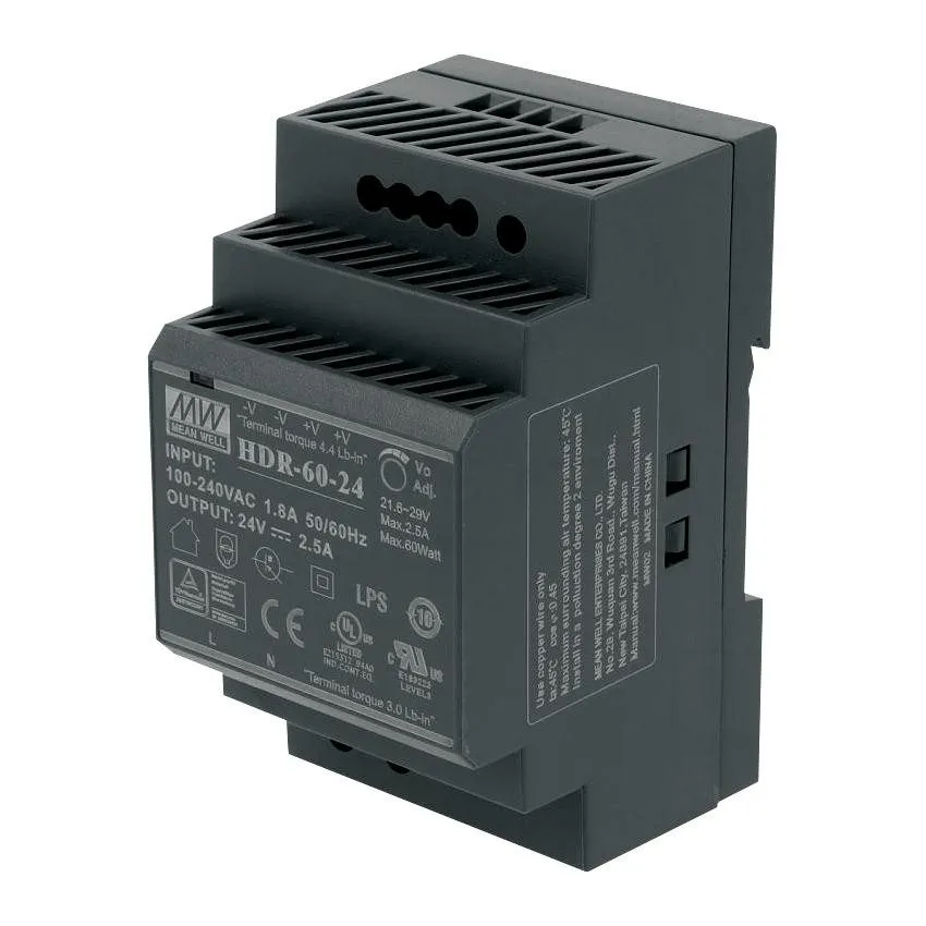 Блок питания Mean Well HDR-60-24 Ultra Slim DIN Rail Power Supply 100~240VAC to